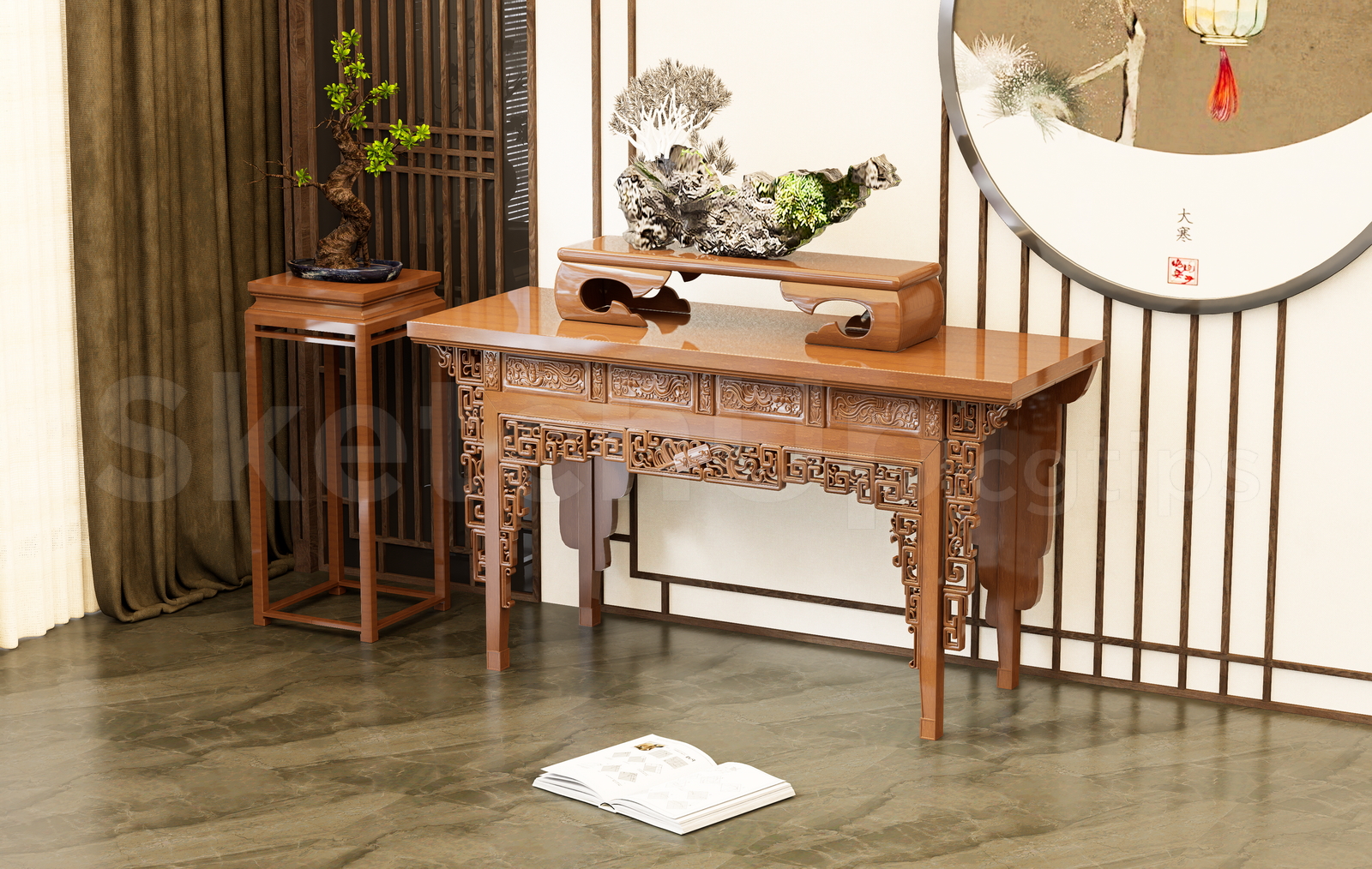 21701. Neo Chinese Shrine Altar Table – Free Sketchup Download (2)