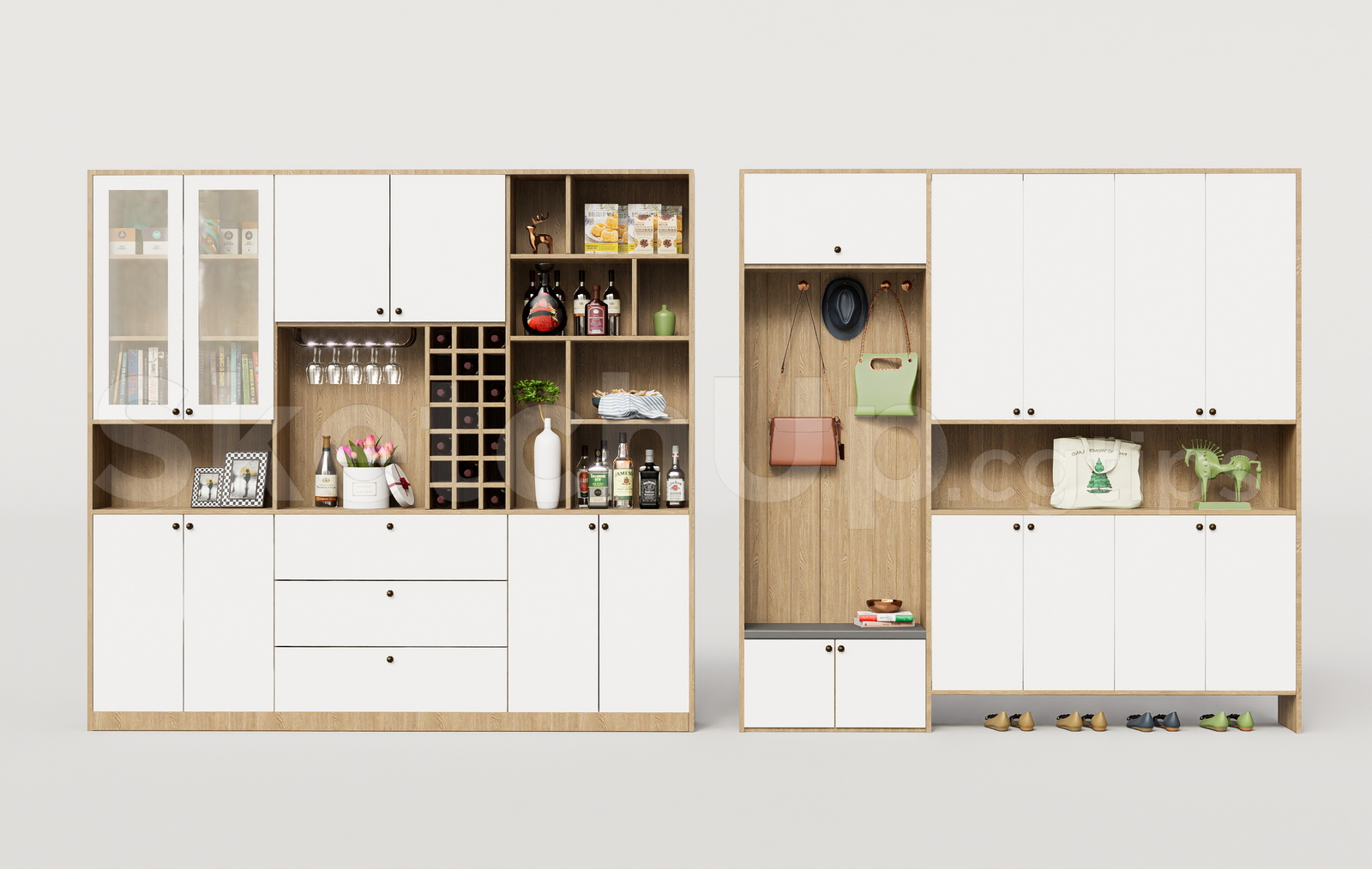 21707. Multifunctional Entryway Shoe Cabinet And Coat Rack 3d Sketchup Model Download (1)