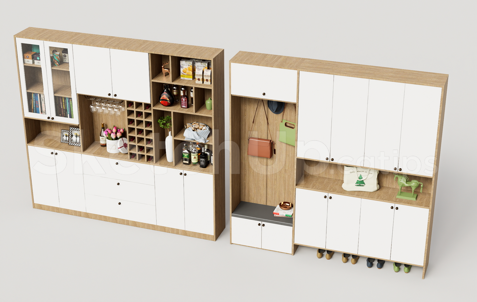 21707. Multifunctional Entryway Shoe Cabinet And Coat Rack 3d Sketchup Model Download (2)