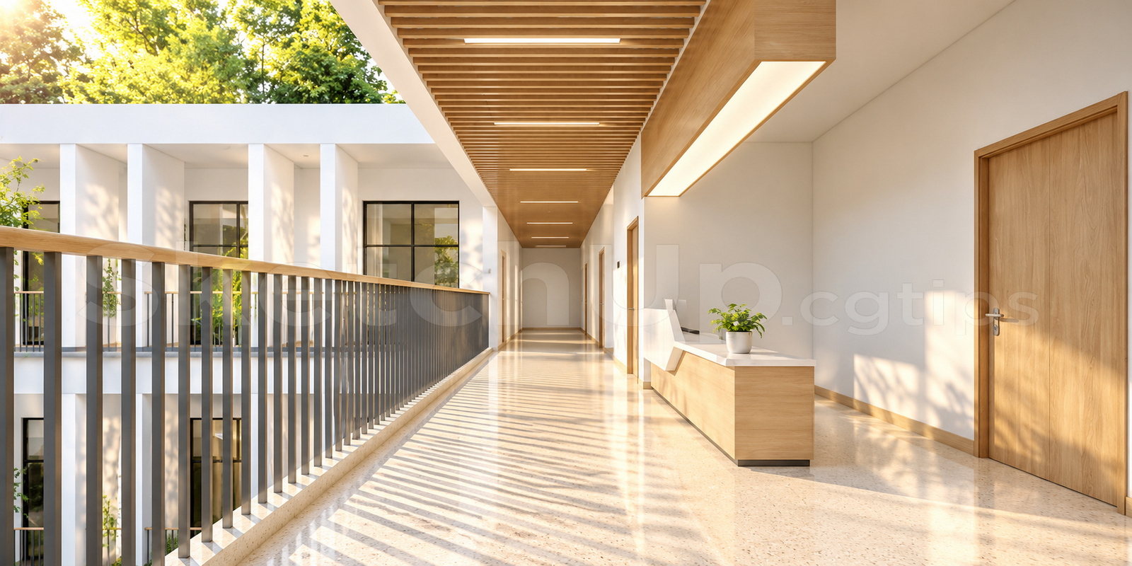 21709. Contemporary Hotel Hallway And Reception Desk Sketchup 3d Model Download