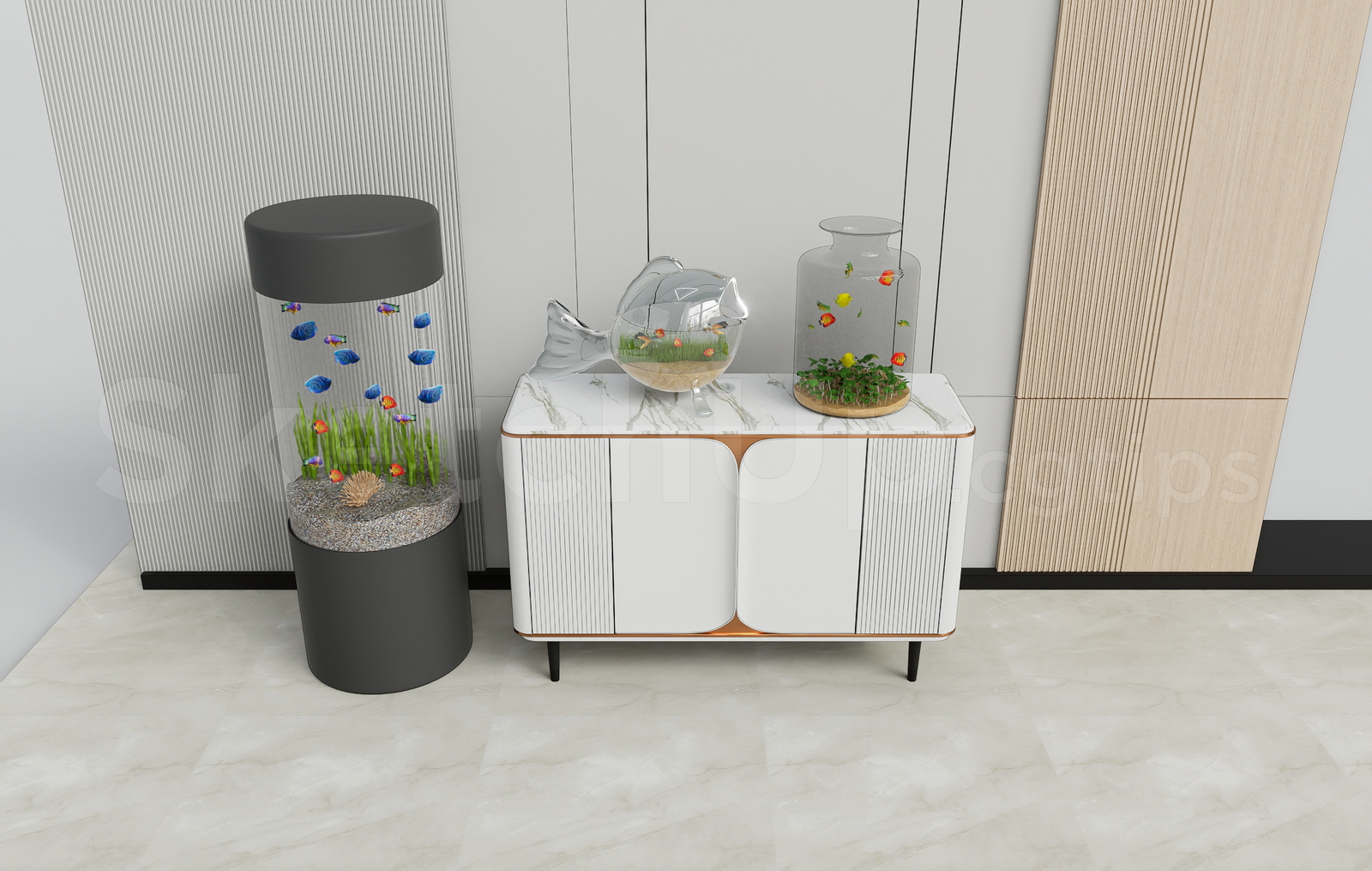 21711. Cylindrical Aquarium And Sideboard Cabinet – Sketchup Model Download (2)