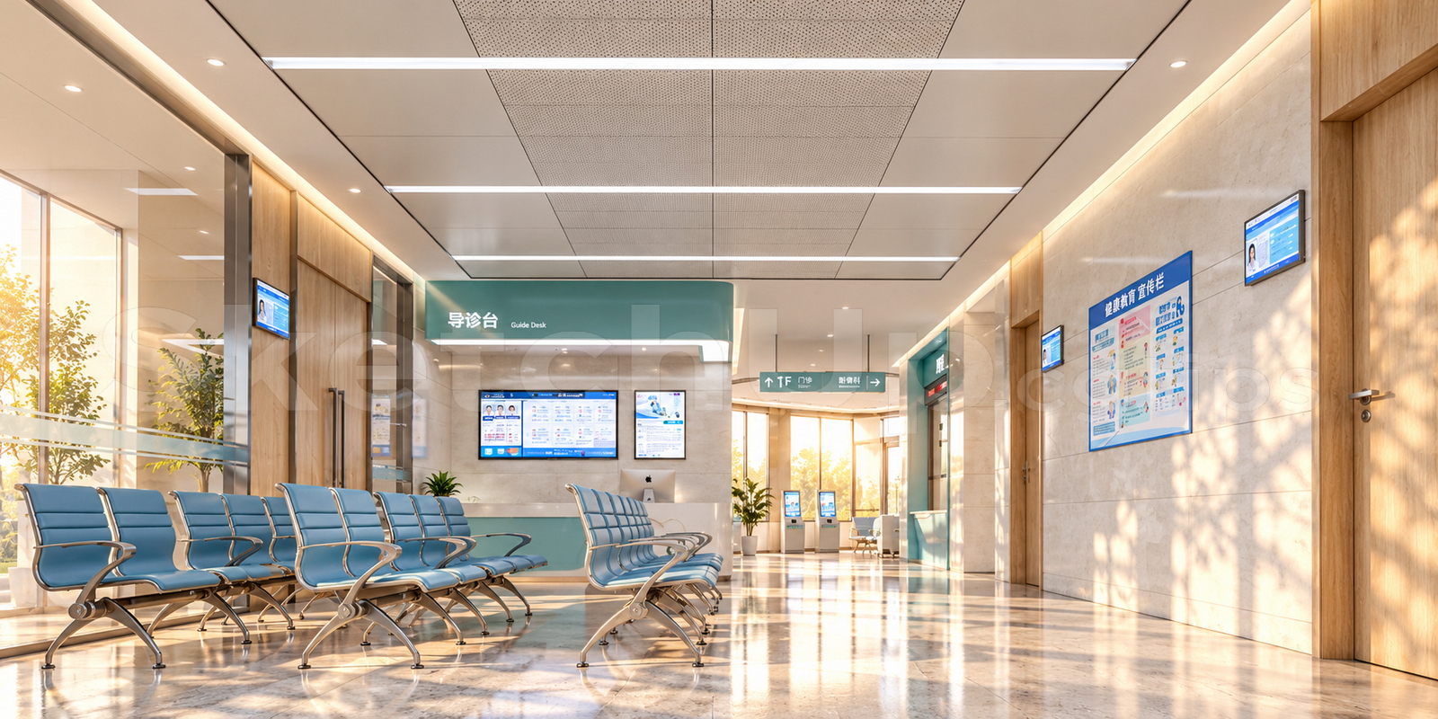 21712. Modern Hospital Reception Desk And Waiting Chairs Set – Free Download (2)