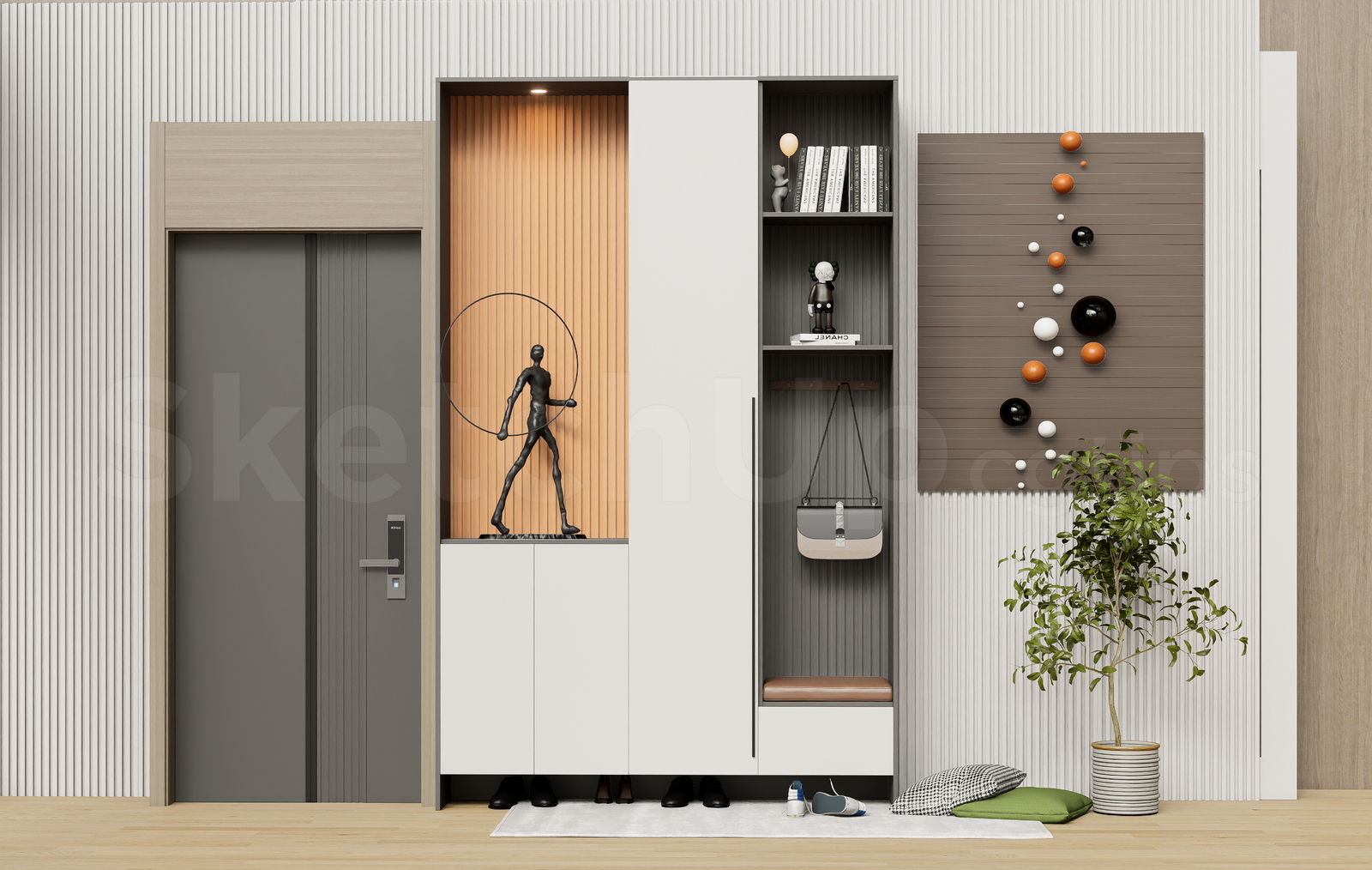 21715. Modern Entryway Shoe Cabinet And Door 3d Model Sketchup Download (1)