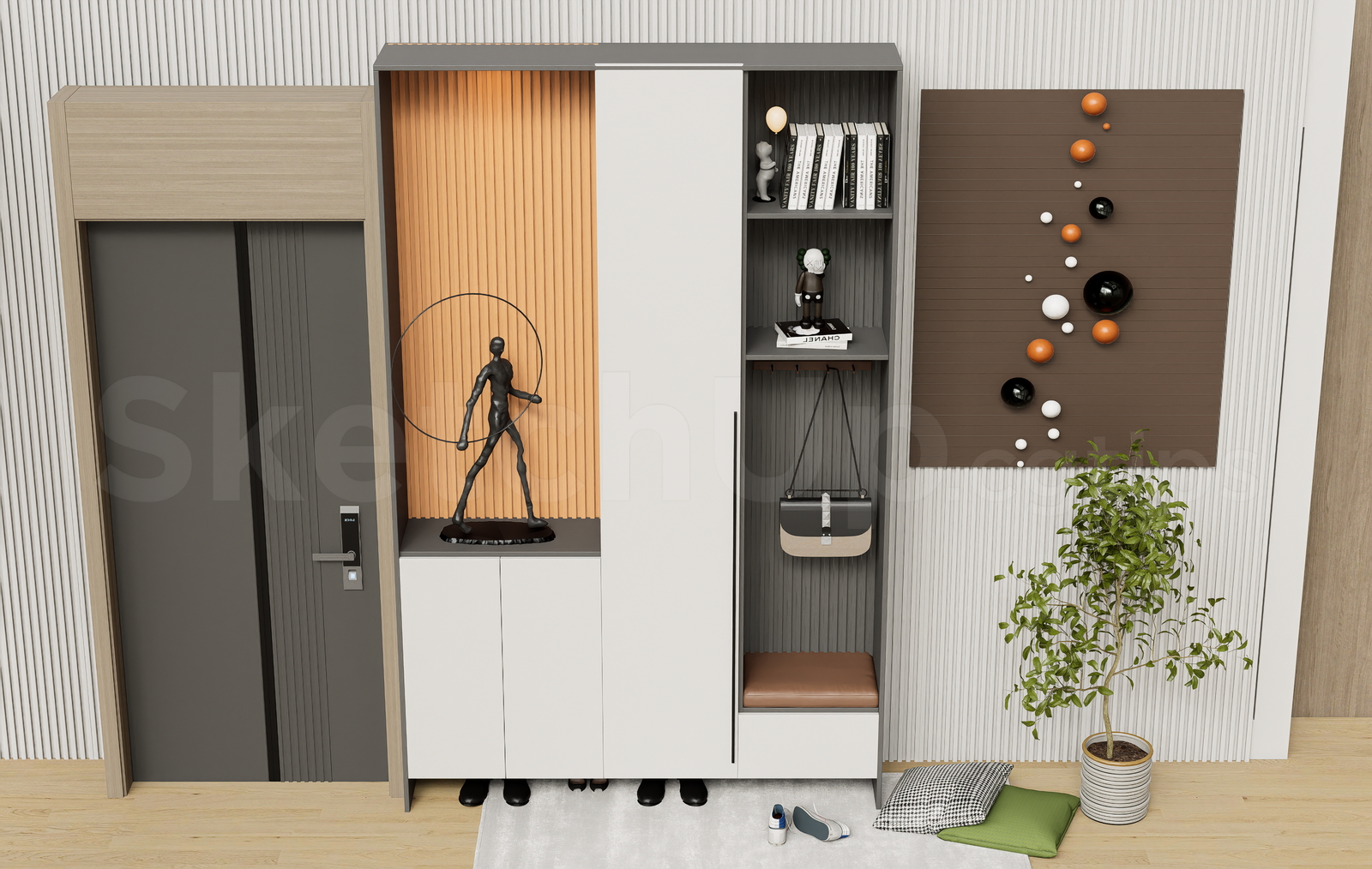 21715. Modern Entryway Shoe Cabinet And Door 3d Model Sketchup Download (2)
