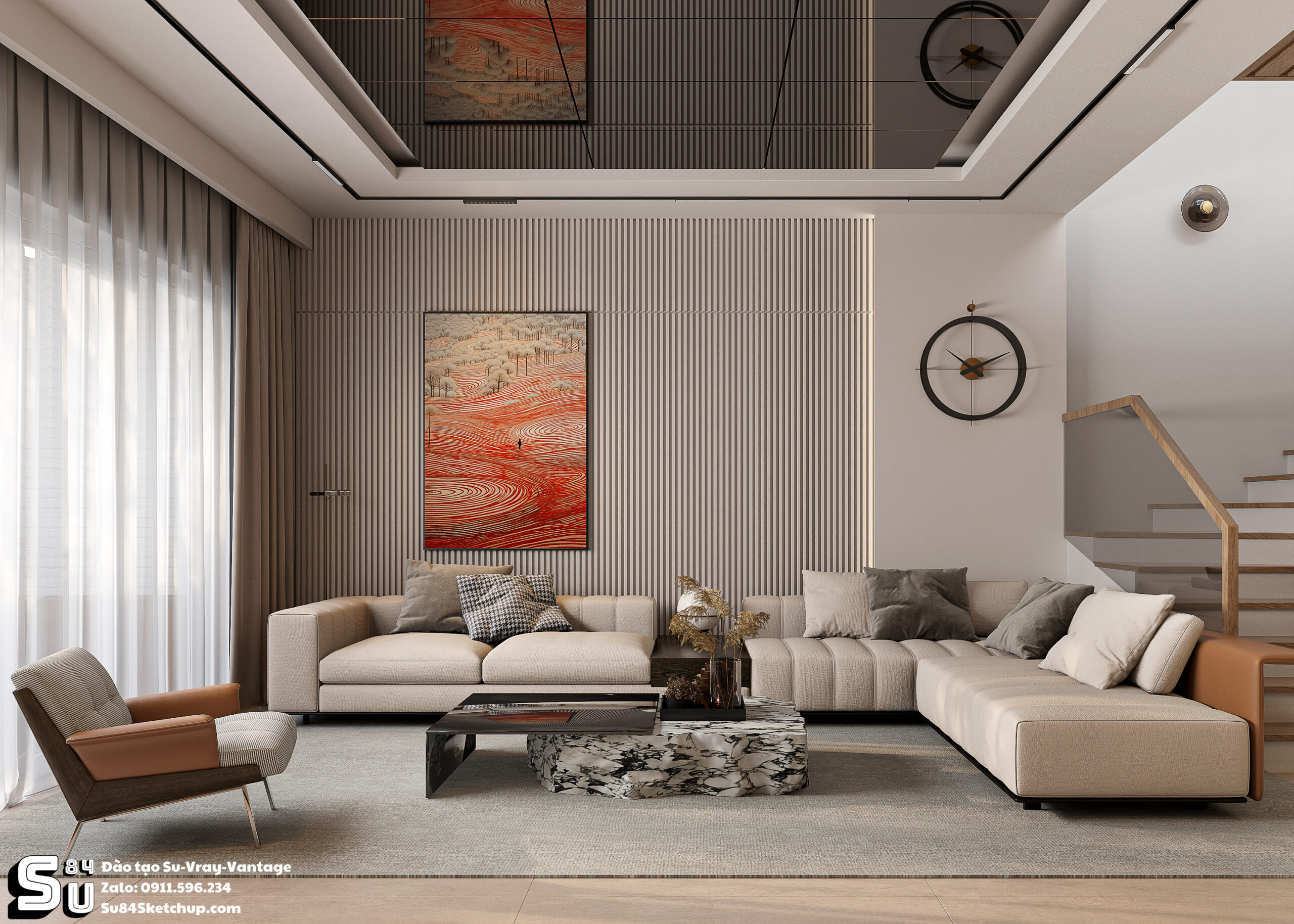 21718. Free Sketchup Living Room -kitchen Interior Model Download By Tran Nam (1)