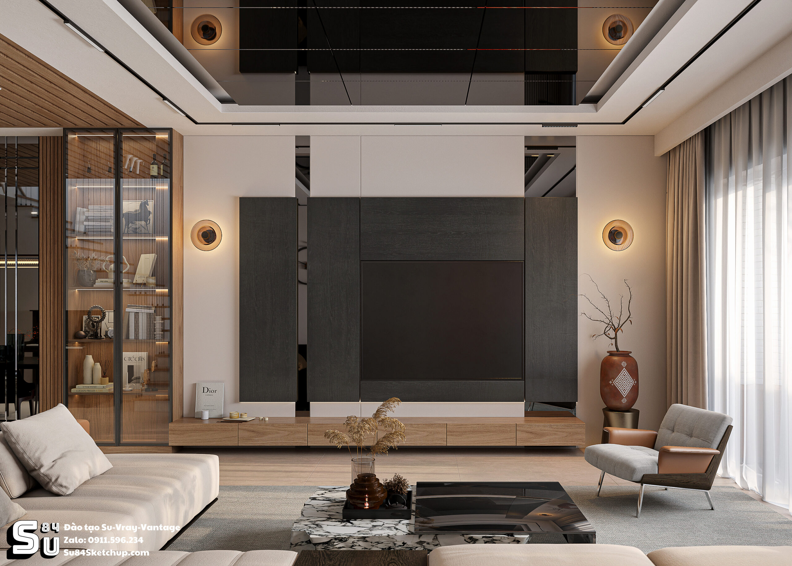 21718. Free Sketchup Living Room -kitchen Interior Model Download By Tran Nam (2)