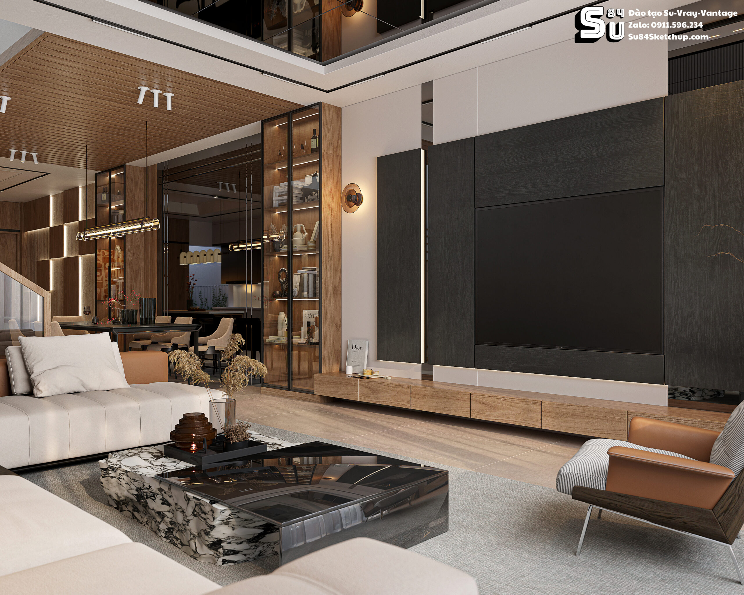 21718. Free Sketchup Living Room -kitchen Interior Model Download By Tran Nam (4)