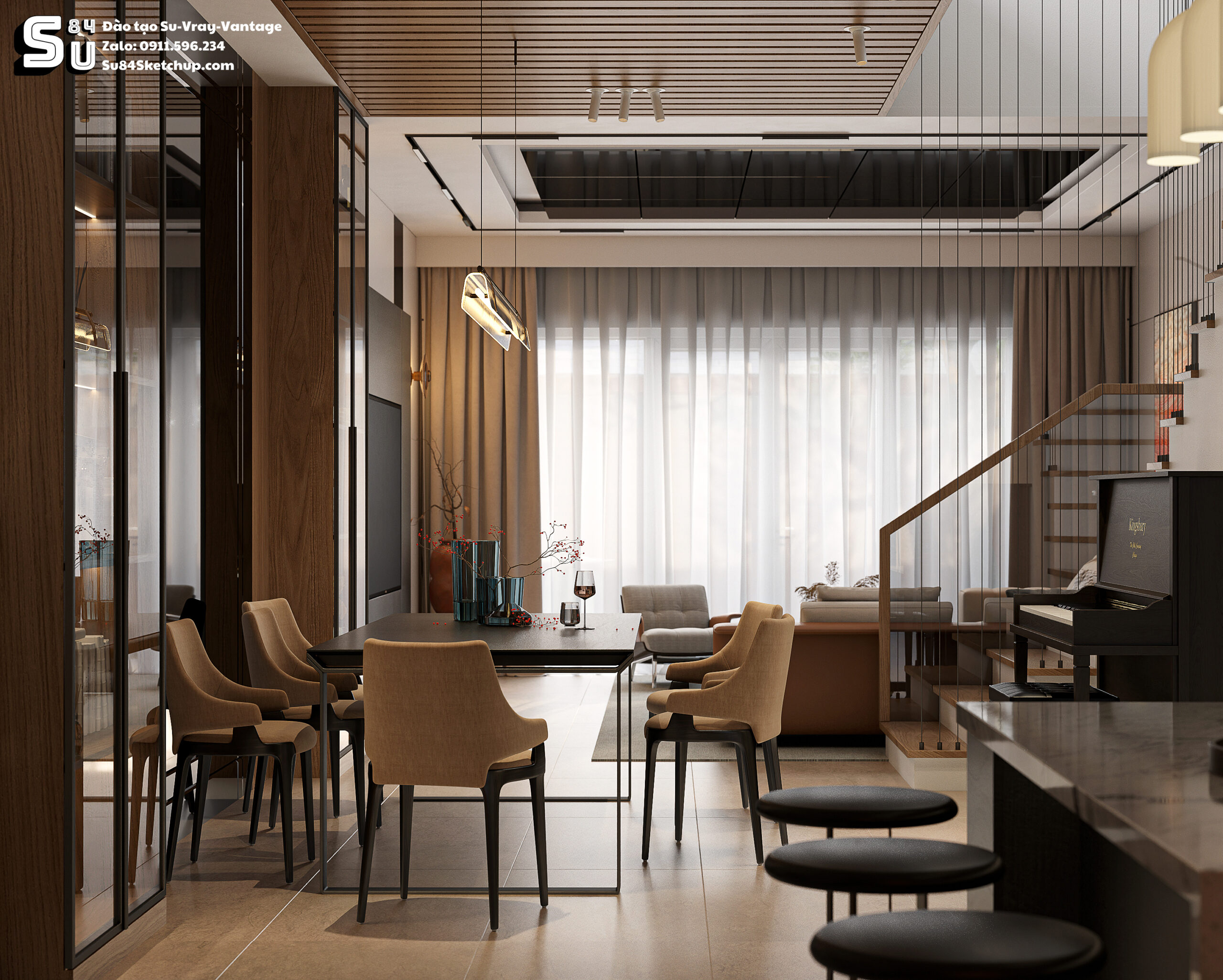 21718. Free Sketchup Living Room -kitchen Interior Model Download By Tran Nam (6)