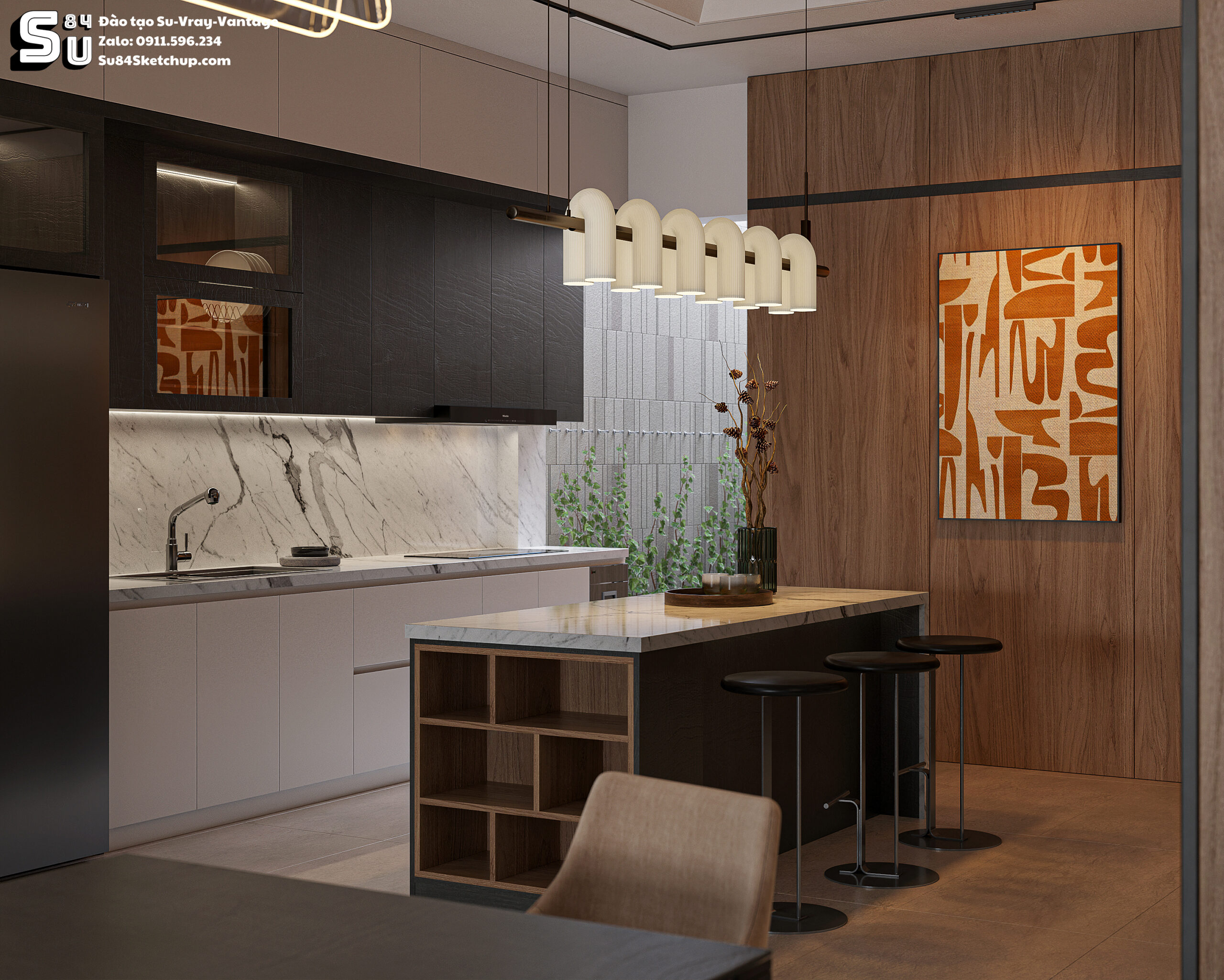 21718. Free Sketchup Living Room -kitchen Interior Model Download By Tran Nam (8)