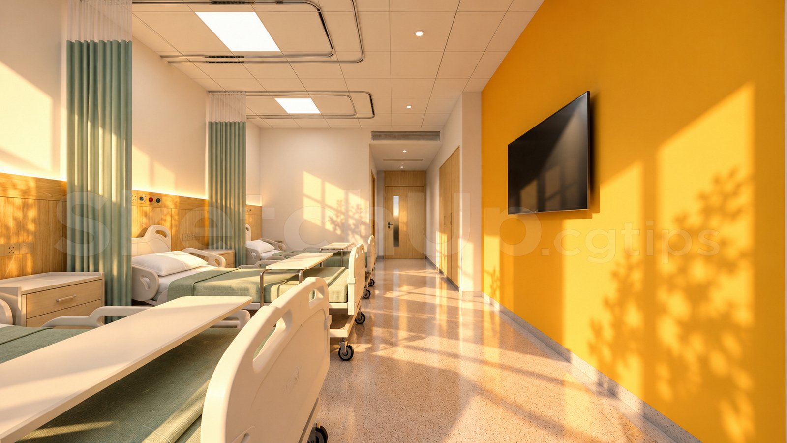21719. Modern Hospital Patient Room Interior Sketchup Model Free Download (1)