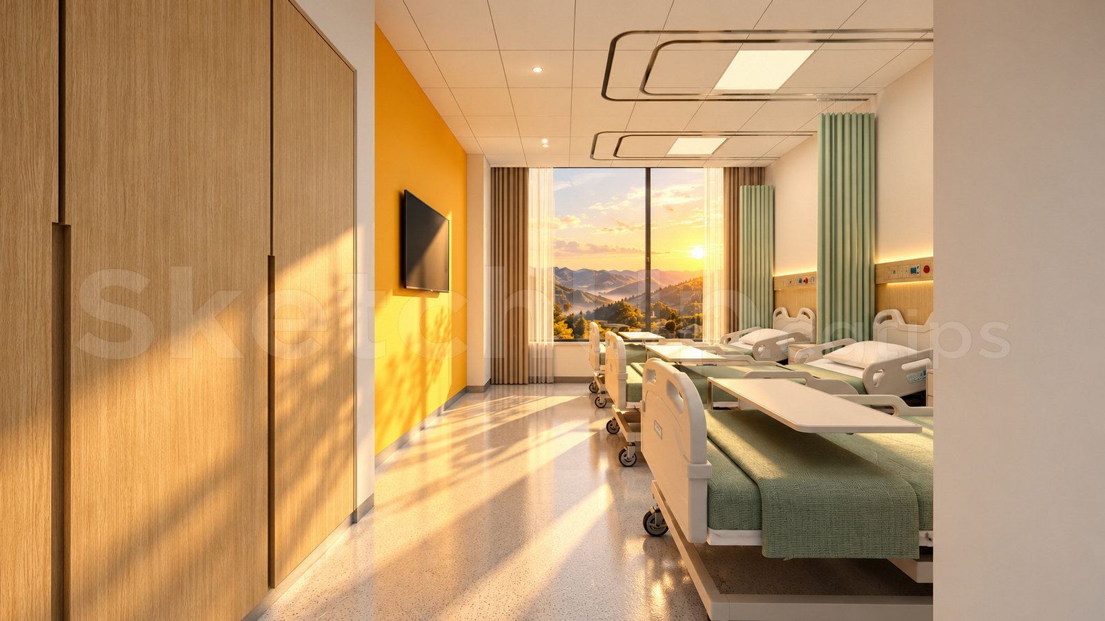 21719. Modern Hospital Patient Room Interior Sketchup Model Free Download (2)