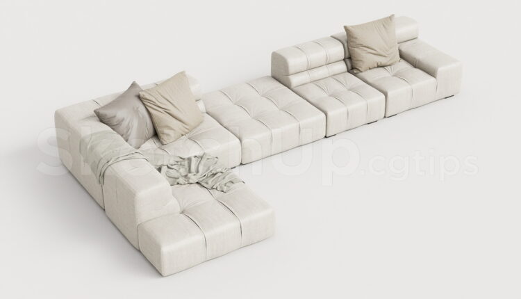 21721. Contemporary Fabric Sectional Sofa Free Sketchup Model Download (1)