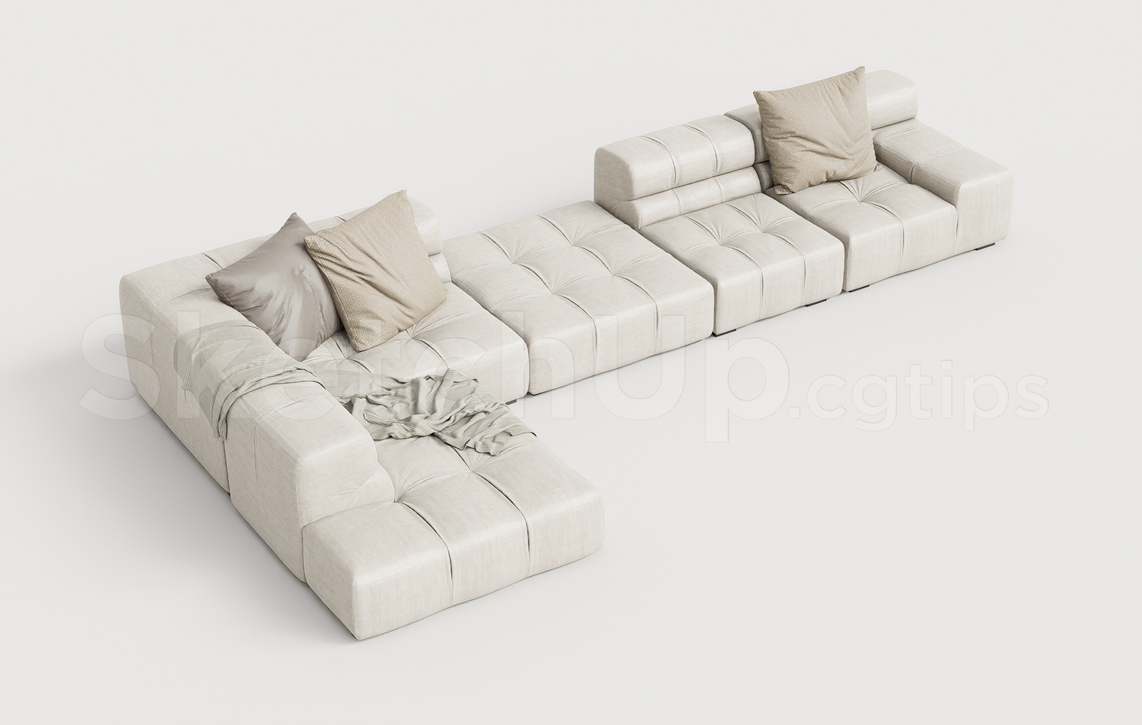 21721. Contemporary Fabric Sectional Sofa Free Sketchup Model Download (1)