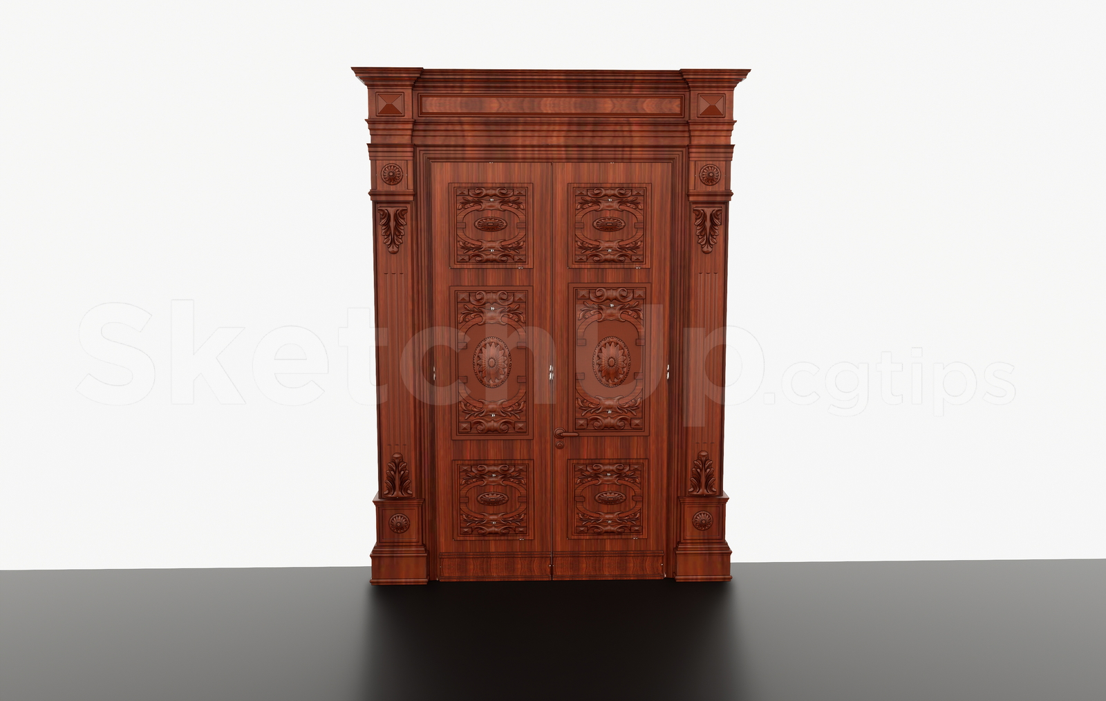 21723. Luxury Classic Wooden Entrance Door Sketchup Model Download (1)