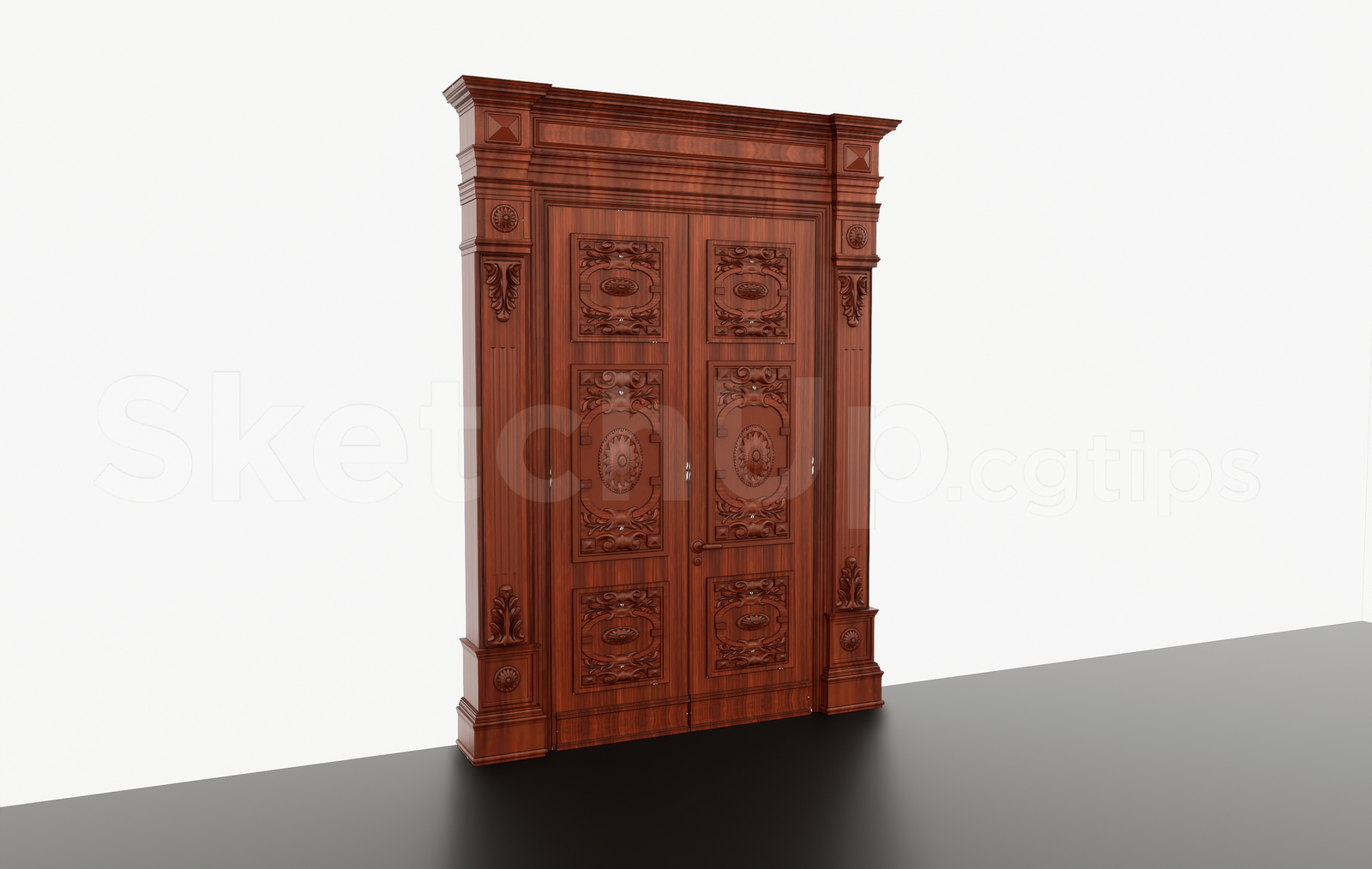 21723. Luxury Classic Wooden Entrance Door Sketchup Model Download (2)
