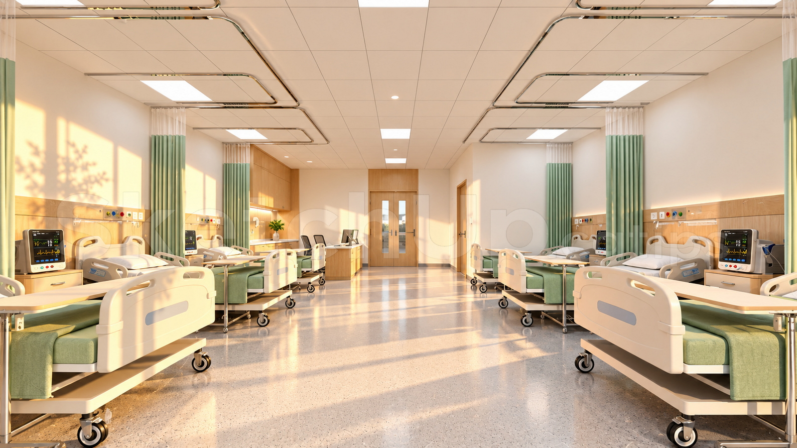 21724. Modern Hospital Patient Ward Interior Sketchup Model Download